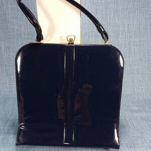 1950s Vintage Purse with Navy Patent Leather